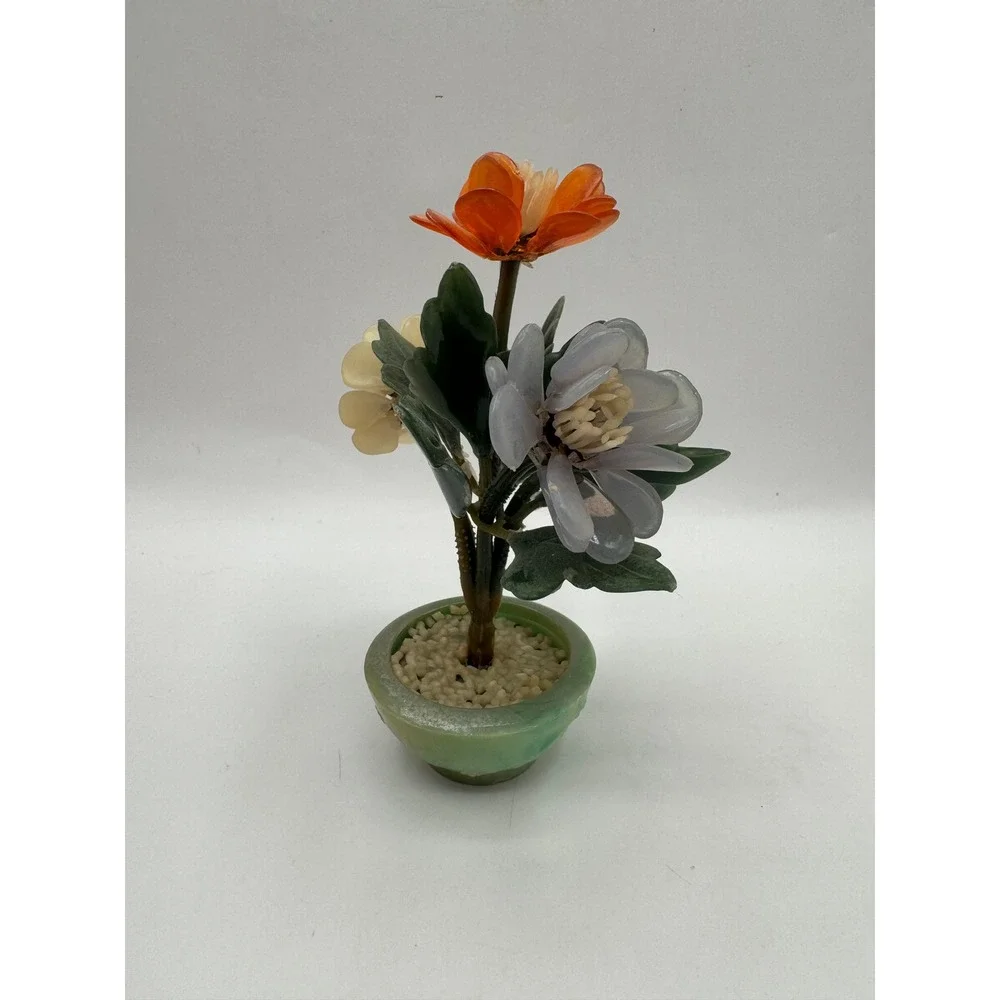 Tai Loy Jade Glass Bonsai Tree Flower Decor Multicolor Vintage Chinoiserie Mini